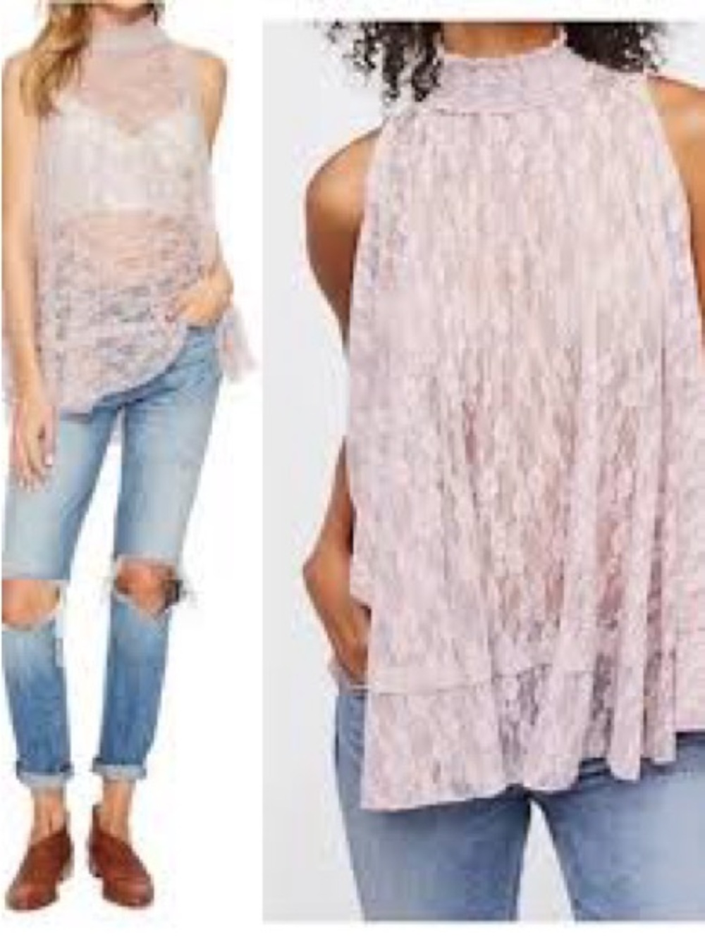 Free People Myrna Lace Swing Tunic Tank Lilac Purple Size S